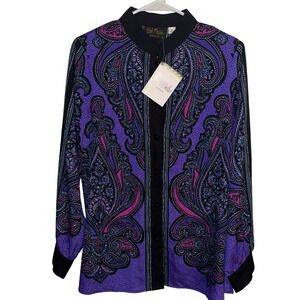 Vtg Bob Mackie Wearable Art Blouse Women S Purple Paisley Maximalist Boho NWT